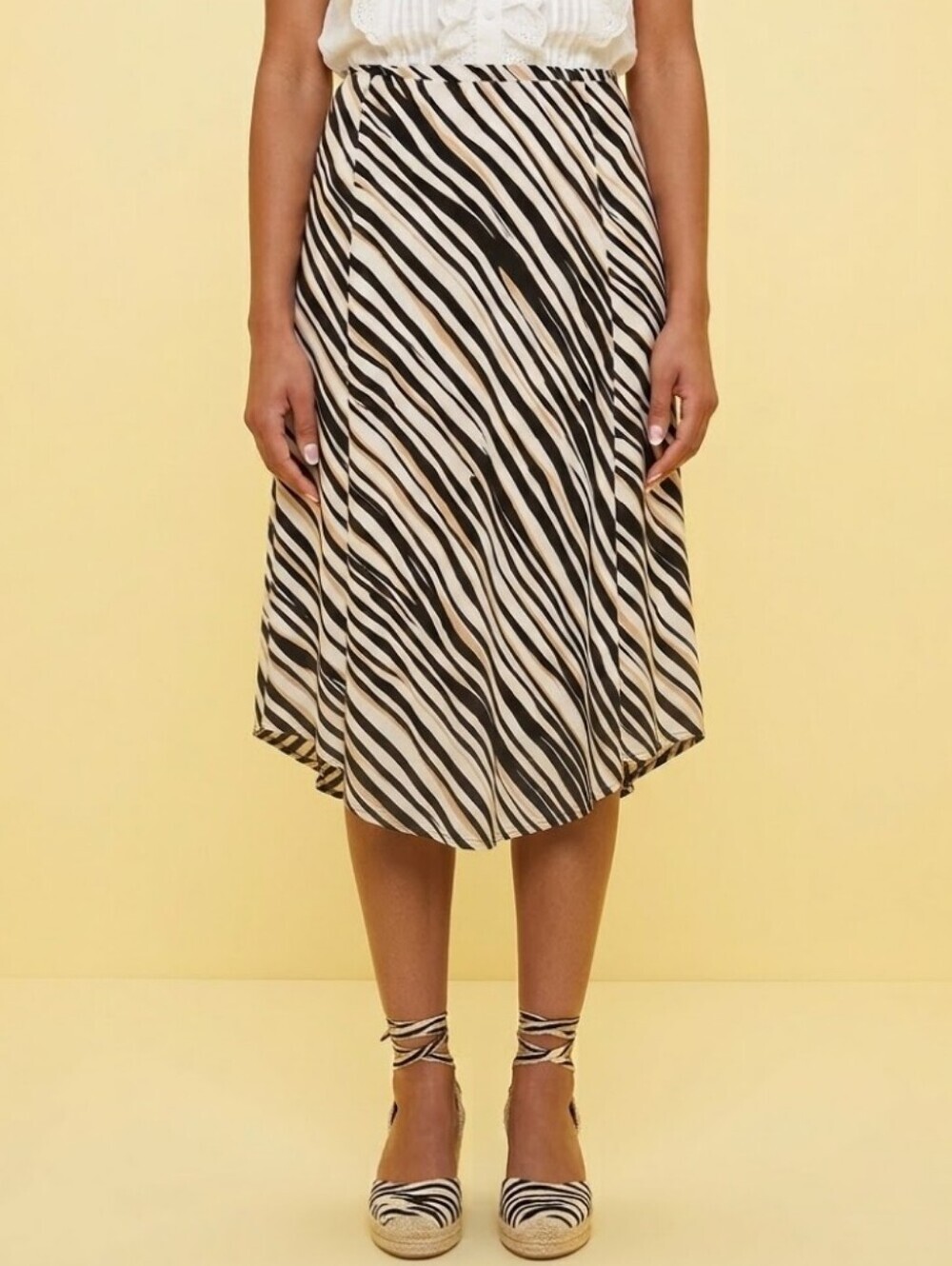 NWT Chico's Black Label Maxi Skirt Size 6 Zebra Print Shirt Tail Lined Flowy